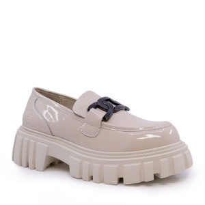 Pantofi tip loafer femei Benvenuti bej din piele lăcuită 3747dp505lbe - Img 2