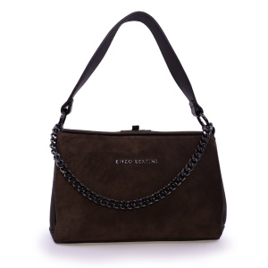 Poșetă satchel femei Enzo Bertini maro din piele întoarsă 154POSP3401VM - Img 1