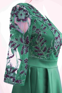 Rochia din tafta verde cu broderie 3D Britney - Img 8