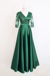 Rochia lunga din tafta verde cu broderie 3D Britney - Img 8