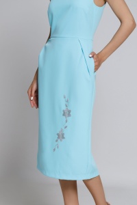 Rochie CLARE bleu cu broderie florală - Img 3