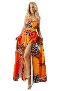 Rochie cocktail Fernanda, croi semidecupat si funda la spate, Orange Savana, Marime S/M/L - Img 6