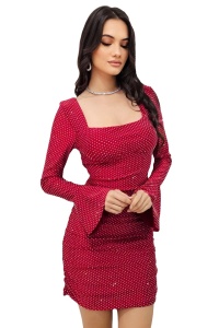 Rochie de evenimente Faylin, cu pietre si spatele gol, Rosu, Marime S/M - Img 6