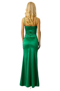 Rochie de ocazie Aneida, cu detalii din pene si crapatura petrecuta, Verde, Marime S/M - Img 7