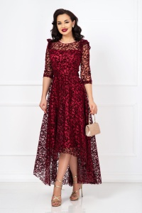Rochie de ocazie asimetrica Francesca bordo cu model din catifea