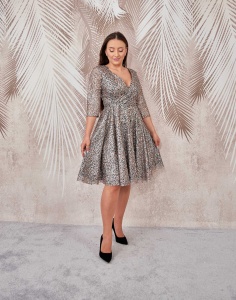 Rochie de ocazie clos aurie cu tulle-gliter Mussette - Img 4