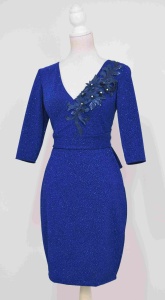 Rochie de ocazie din lurex albastra Royal Blue cu broderie 3D