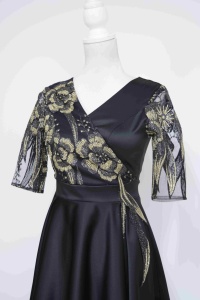 Rochie de ocazie din tafta neagra cu broderie aurie Alice 2 - Img 3