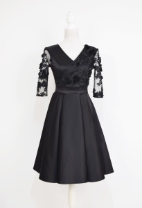 Rochie de ocazie din tafta neagra si tiul brodat 3D Nina - Img 8