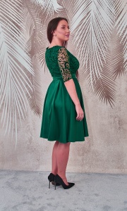 Rochie de ocazie din tafta verde si broderie din catifea Carla - Img 5