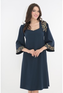 Rochie eleganta bleumarin cu garnituri aurii