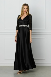 Rochie Ella Collection Adria lunga neagra cu cordon in talie
