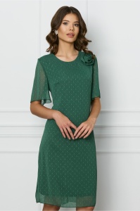 Rochie Ella Collection Elsa verde cu insertii din fir lurex si buline
