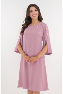 Rochie evazata roz cu nasturi decorativi