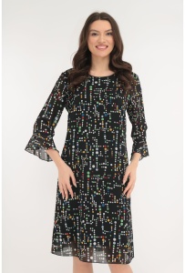 Rochie lejera din voal negru cu buline multicolore