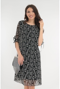 Rochie lejera din voal negru cu imprimeu floral alb