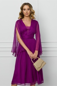 Rochie Leonard Collection magenta din matase cu decupaje la maneci