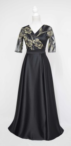Rochie lunga din tafta neagra cu broderie aurie Alice - Img 2