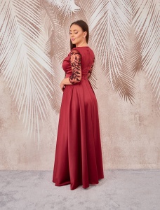 Rochie lunga din tafta visinie cu broderie 3D Britney - Img 5