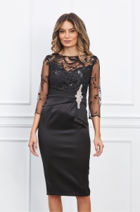 Rochie MBG neagra cu dantela la bust si accesoriu in talie