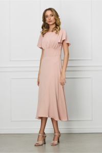 Rochie Moze roz pudra cu trandafir pe umar
