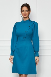 Rochie Moze turcoaz cu nasturi decorativi pe bust