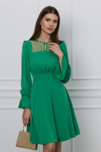 Rochie Moze verde cu tull si buline la bust