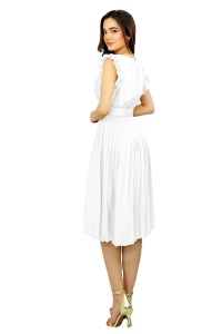 Rochie plisata midi, Elenor, cu volanase si curea asortata, Alb, Marime universala S/M - Img 7