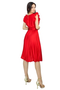 Rochie plisata midi, Elenor, cu volanase si curea asortata, Rosu, Marime universala S/M - Img 7