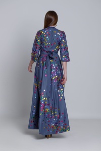 Rochie ZARITA albastra cu buline colorate - Img 5