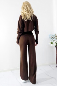 Set casual COMFY, din doua piese tricot si textura flexibila, Maro, Marime S/M/L - Img 3