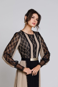 ALISA beige veil dress with black polka dots and lace - Img 5