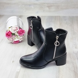 Botine Cu Toc Gros Dama Negre Cu Fermoar Adala - Img 3