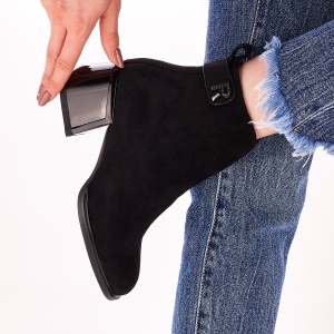 Botine Cu Toc Gros Dama Negre Cu Fermoar Bita - Img 3