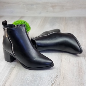 Botine Cu Toc Gros Damă Negre Cu Fermoar Dalary - Img 5