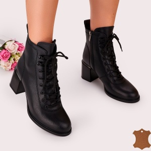 Botine Cu Toc Gros Dama Negre Piele Naturala Birus - Img 3