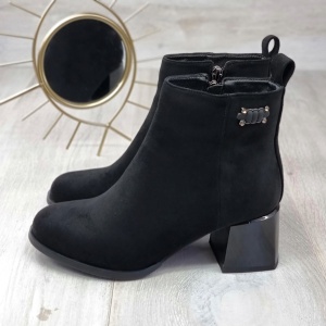 Botine Cu Toc Gros Dama Negru Catifea Layla - Img 1