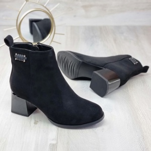 Botine Cu Toc Gros Dama Negru Catifea Layla - Img 4