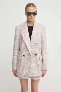 Bruuns Bazaar sacou din lana StickweedBBGrande blazer culoarea roz, cu doua randuri de nasturi, modelator, BBW3958