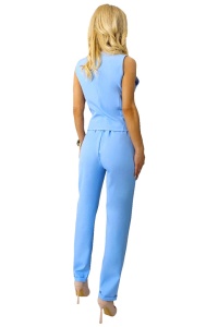 Compleu elegant TopStyle, cu vesta cambrata si pantaloni croi pană, Albastru baby blue, Marime S/M - Img 7