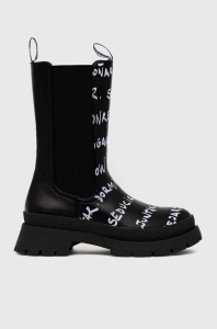 Desigual cizme femei, culoarea negru, cu toc plat