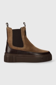 Gant botine din piele intoarsa Snowmont femei, culoarea maro, cu toc plat, izolat, 27553371.G240