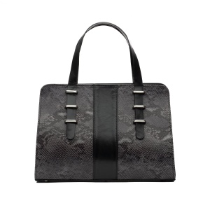 Geantă damă din piele naturală, Leofex - 4012 Negru+gri box