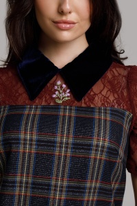 GENNY navy check and cherry lace dress - Img 3