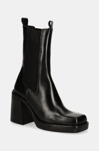 Jonak ghete chelsea de piele BOSSA femei, culoarea negru, cu toc drept, 3100172