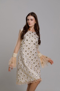 ORELIA 24 dress in gold brocade and tulle with floral embroidery - Img 5