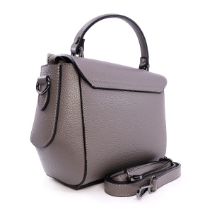 Poșetă satchel femei Enzo Bertini gri din piele naturală cu logo 154POSP3371GR - Img 2