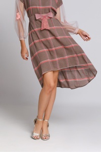 Rochie AURELIA cafenie cu dungi roz - Img 4