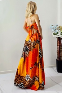 Rochie cocktail Fernanda, croi semidecupat si funda la spate, Orange Savana, Marime S/M/L - Img 2