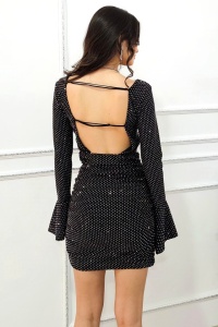 Rochie de evenimente Faylin, cu pietre si spatele gol, Argintiu, Marime S/M - Img 3